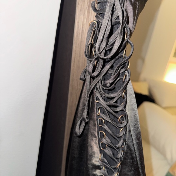 House of CB Angelina Black Satin Lace Up Corset Dress - Picture 14 of 16